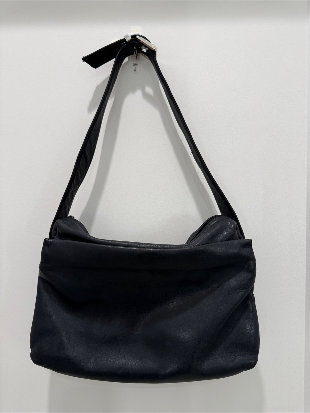 Perlina Navy Soft Leather Shoulder Bag with Wide Strap